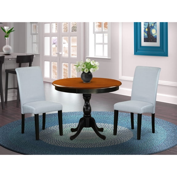 AMAV3-BCH-LC - Kitchen Table and 2 Faux Leather Dining Chairs - Black Finish