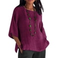 thumbnail image 3 of Ropa De Mujer Camisa De Cuello Redondo De Manga 3/4 Top Casual De Lino De Algodón, Morado, S Jumpingount  AP002239-17, 3 of 5