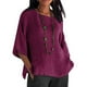 thumbnail image 1 of Sonducket Ropa de mujer Camisa de cuello de manga 3/4 Top casual de lino de algodón de manga 3/4 Prendas para la parte del cuerpo Violeta 3XL, 1 of 1