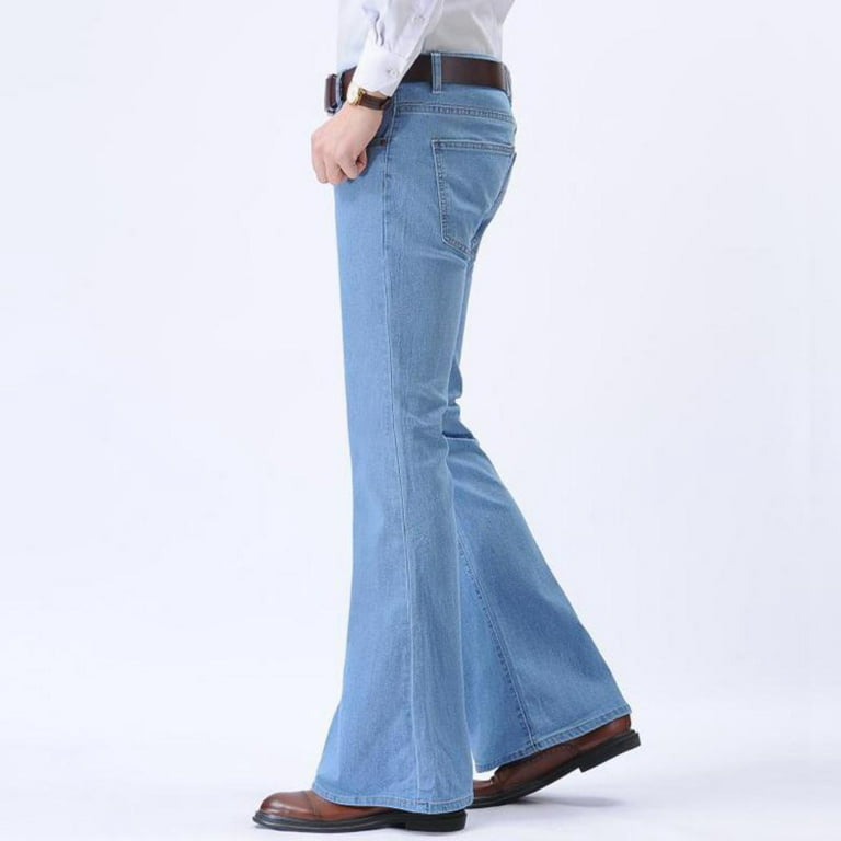 HAORUN Men Stretch Bell Bottom Jeans Denim Pants Vintage Low Rise Flared  Leg Slim Fit
