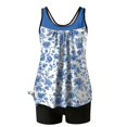 thumbnail image 4 of VISALY Tankini Swimsuits for Women Tummy Control 2 Piece Bathing Suit High Waisted Swimwear with Shorts Floral Two Piece Modest Swimsuit Set with Built-In Bra Pads Conservative Beach Suit Blue L, 4 of 5