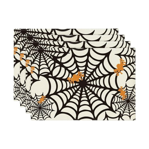 MOQIN Plaid Bat Truck Halloween Placemats Set Of 4 Seasonal Table Mats for Party Kitchen Dining Decoration Outdoor Dining Table Set for 4 round