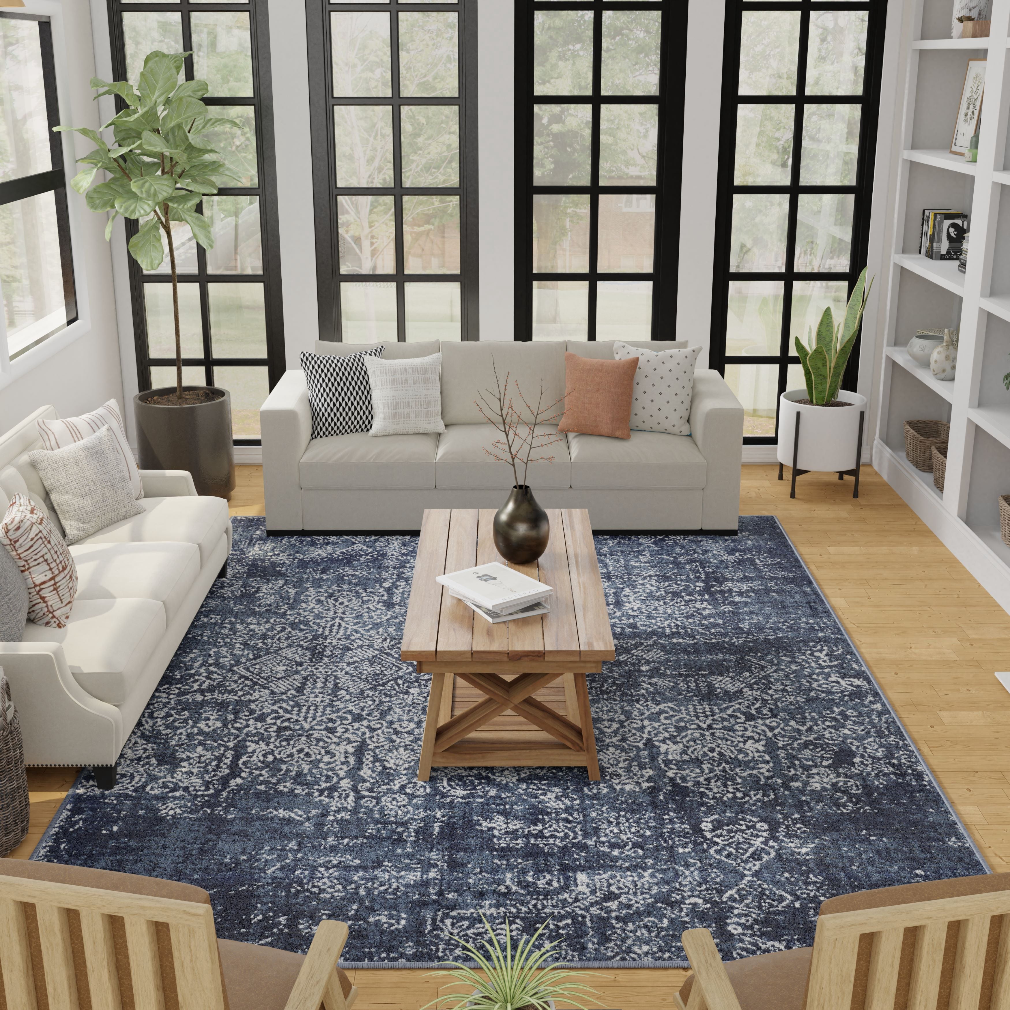 Loomaknoti Aysal Armilli 9' x 12' Distressed Indoor Area Rug , Blue/Cream