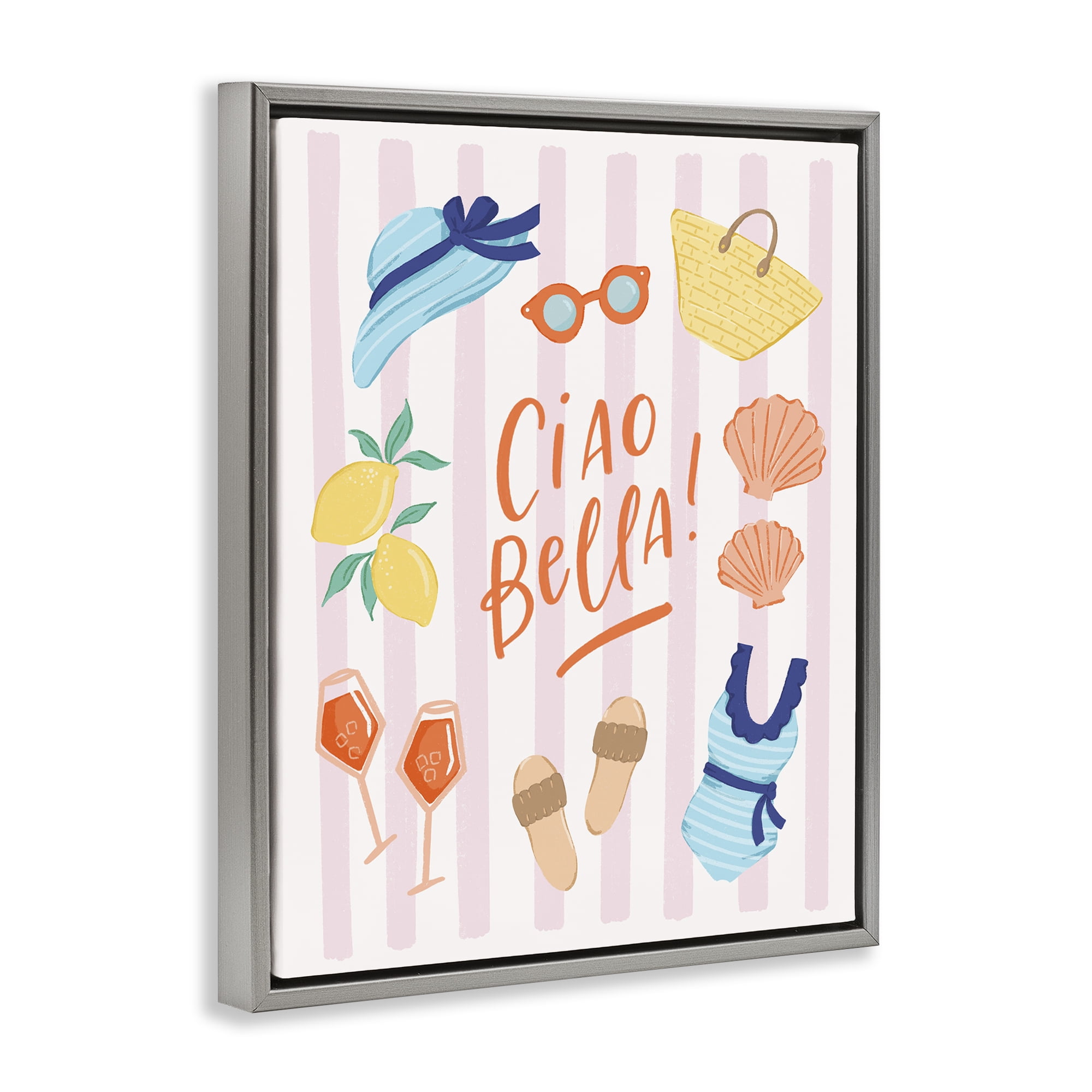 Stupell Industries Summer Ciao Bella Gray Framed Floater Canvas Wall Art, design by Sandra Picco