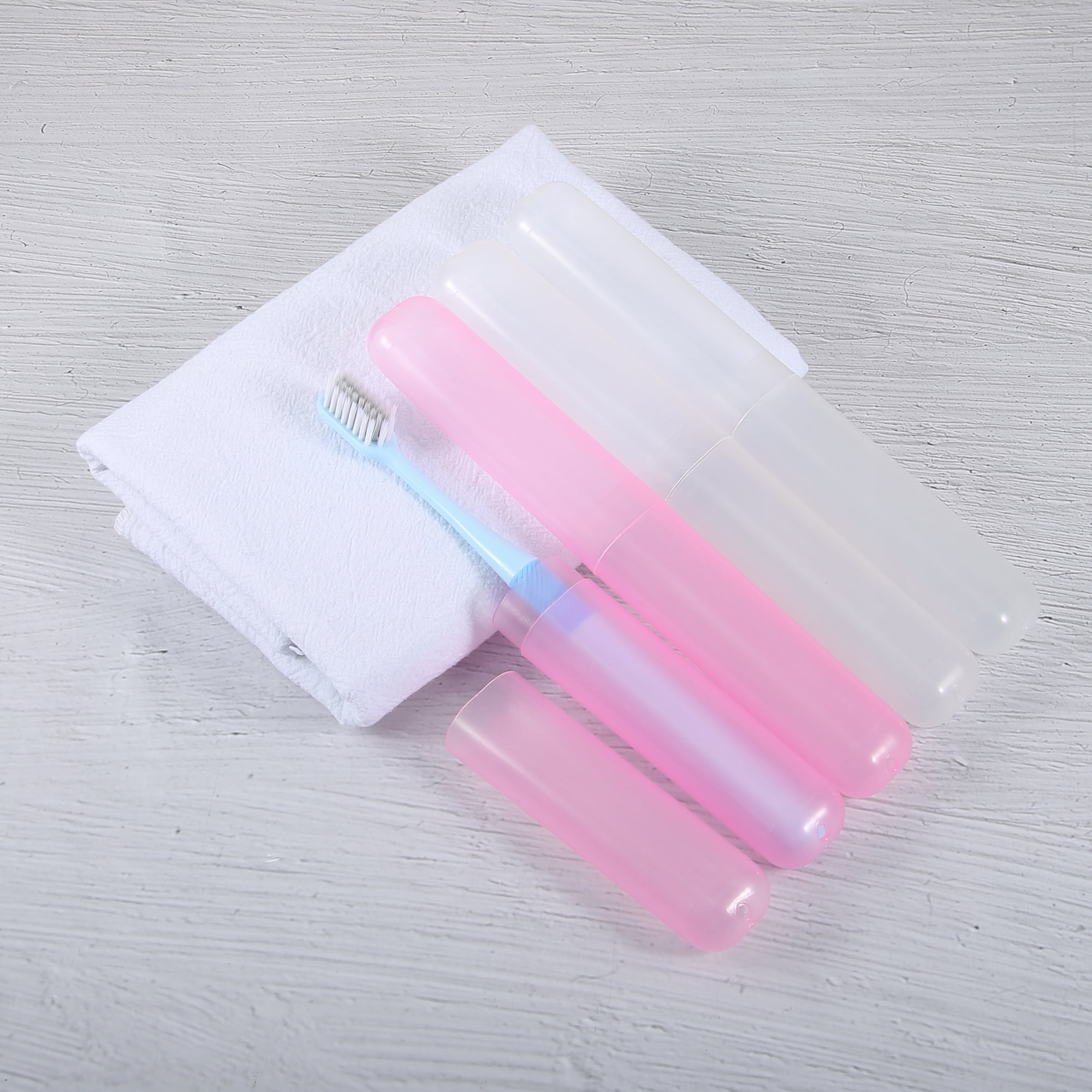 Unique Bargains 4 Pcs Toothbrush Travel Case Plastic Lightweight Holders White, Pink