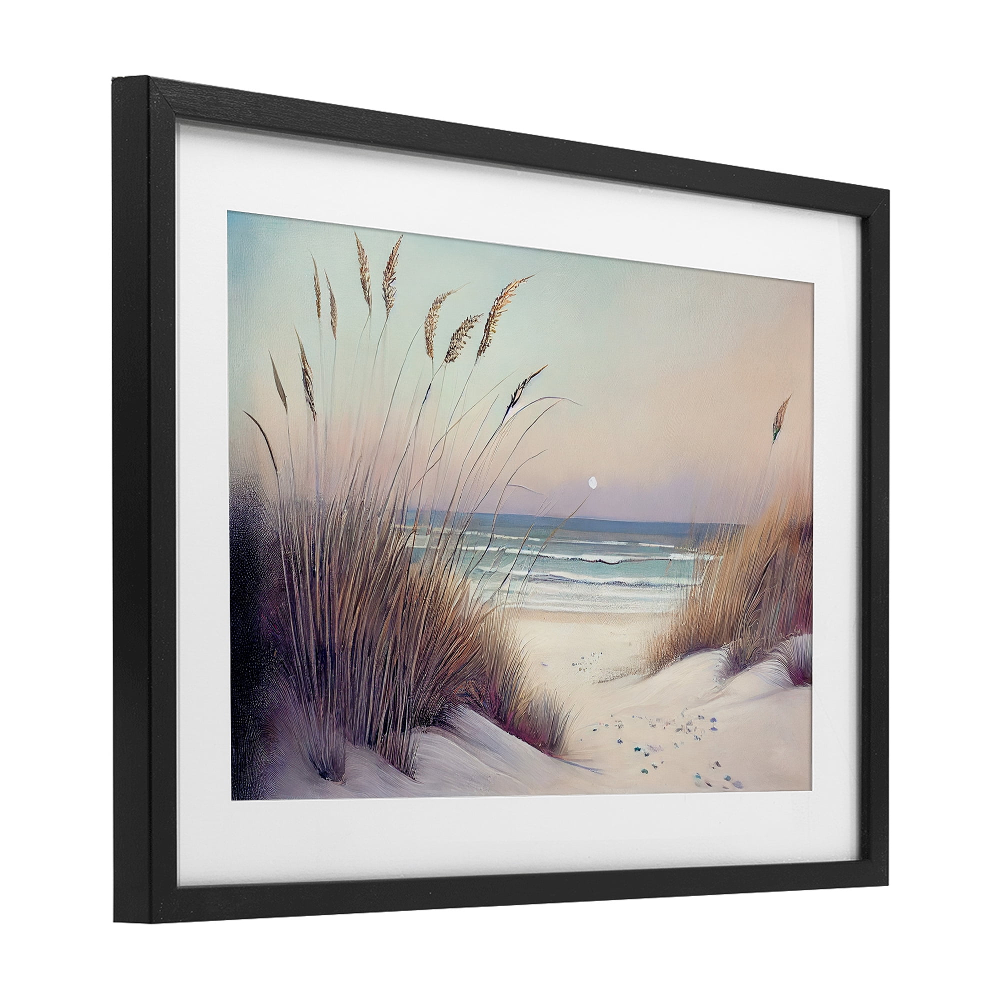 Euphoria Beach Dunes View Black Framed Print Under Glass, design by Sasha