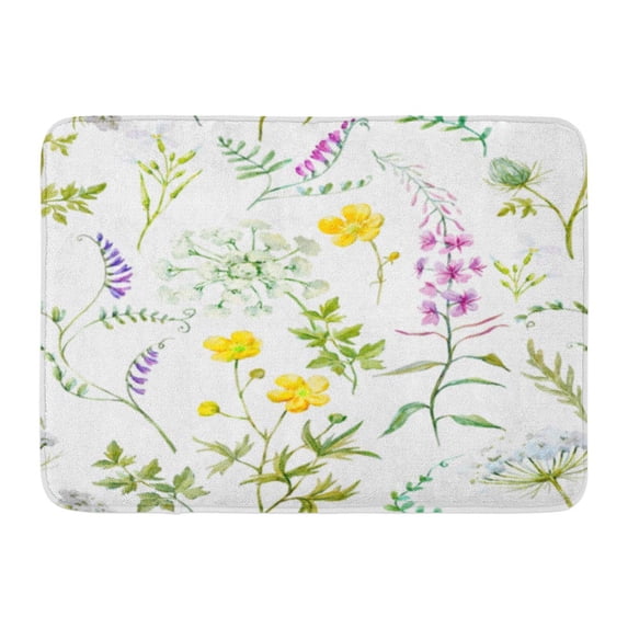 LADDKE Watercolor Floral Pattern Wild Flowers Blooming Sally Queen Anne Lace Buttercup Yellow Mouse Peas Doormat Floor Rug Bath Mat 23.6x15.7 inch