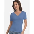 thumbnail image 4 of Women's Short Sleeve V-Neck Ribbed Blouse - Slim Fitted Casual Basic Top, 4 of 6