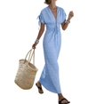 thumbnail image 2 of Women Summer V Neck Drawstring Maxi Dress Elastic Waist Flowy Vacation Dress L, 2 of 8