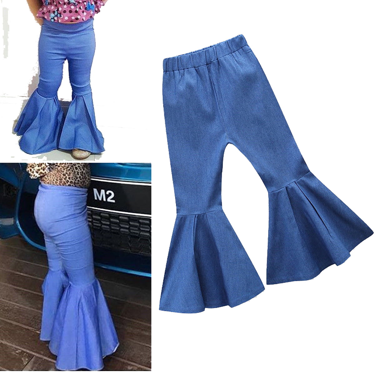 Family Matching Mommy and Me Wide Leg Long Flared Pants Bell Bottom Girls Casual Long Jeans Trousers