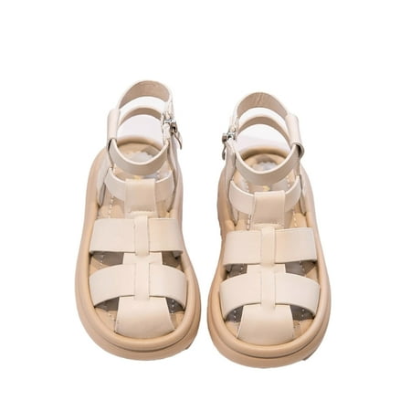 QUDDERR Toddler Kids  Baotou Flat Sandals for Girls Rubber Beach Shoes for Summer Little Girls Soft Flat Size 1-13.5M