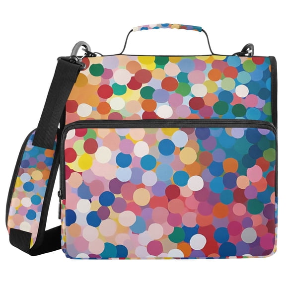 FORMRS Zipper Binder with Shoulder Strap 2-inch Ring 500 Sheet Capacity File Bag, Light Colorful Circles