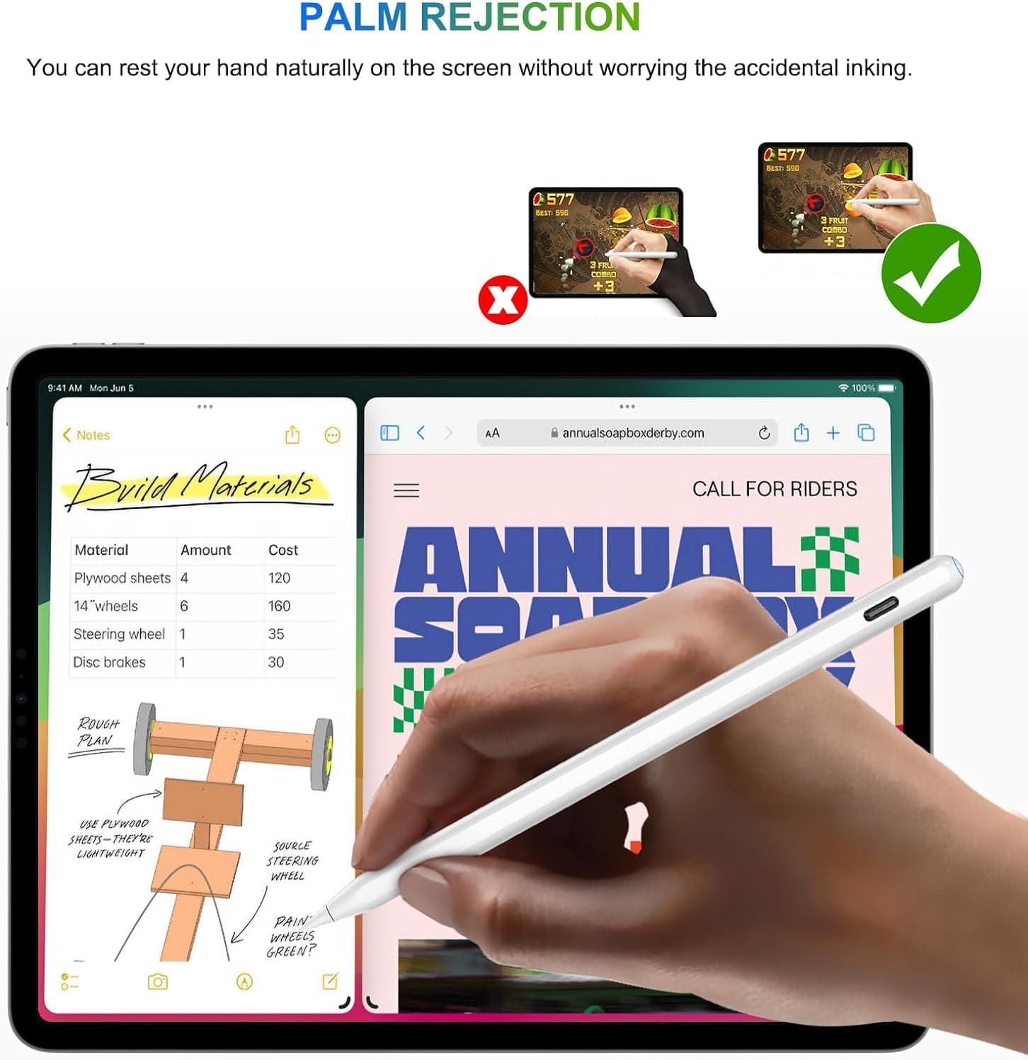 Pencil 2nd Generation for iPad: Magnetic Wireless Charging (Air 4/5, Mini 6, Pro 11/12.9)   USB-C Fast Charge - Palm Rejection Stylus for iPad 6-11, Pro 11/12.9 M4 M5, Air 3-5/M2/M3, Mini 5/6