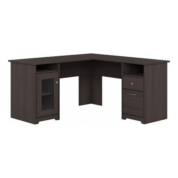 Pemberly Row 60" Home Office L-Shape Desk with 4-Port USB Hub and File Drawer in Heather Gray