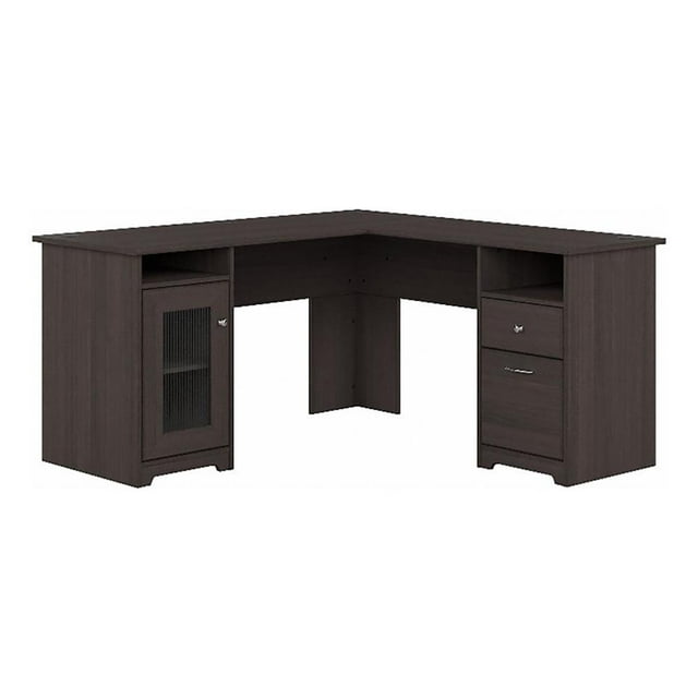 Pemberly Row 60" Traditional Engineered Wood L-Shape Desk in Heather Gray