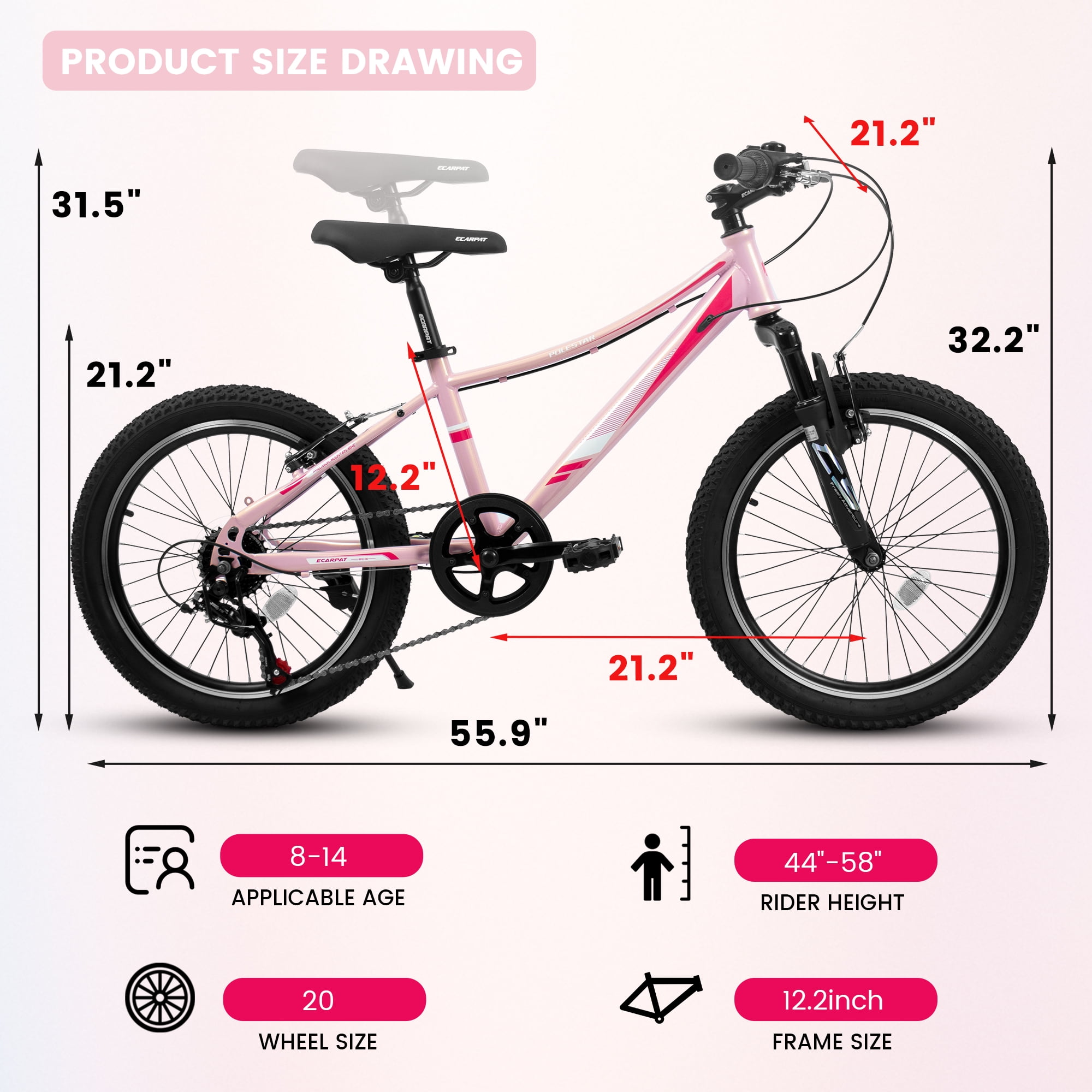 Ambifirner 20-Inch  Mountain Bike with Front Suspension & 21-Speed Gear System – Steel Frame, V-Brakes, 20x2.125 Mountain Tires for  Outdoor Adventures