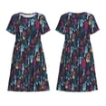 thumbnail image 3 of Bixox Robe d'Été à Manches Courtes pour Femmes Robe Ample Longueur Genou avec Poches-Coloré Attrape-Rêves1, 3 of 7
