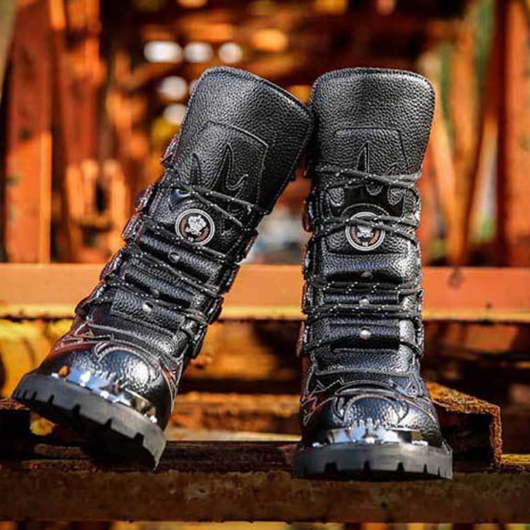 Chenyee Mens Black Cool Steel Toe Combat Boots Buckle Lace  display picture 3