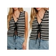 thumbnail image 2 of Raccmtaty Women’s V Neck Knit Vest Casual Sleeveless Stripes Print Tie-up Front Tank Tops Sweater Vest, 2 of 6