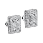 Sterling Silver Unisex Round Diamond Square Cluster Stud Earrings 1/4 Cttw