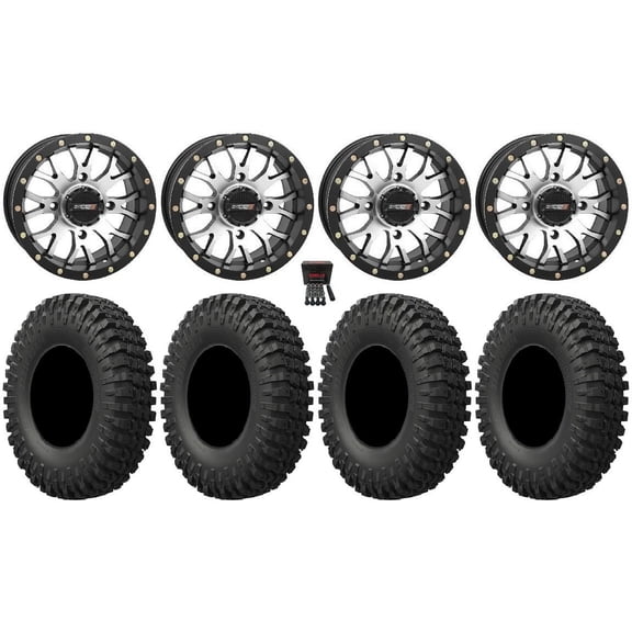 System 3 ST-3 14" Wheels Machined 32" MotoCrusher Tires Kawasaki Mule Pro FXT