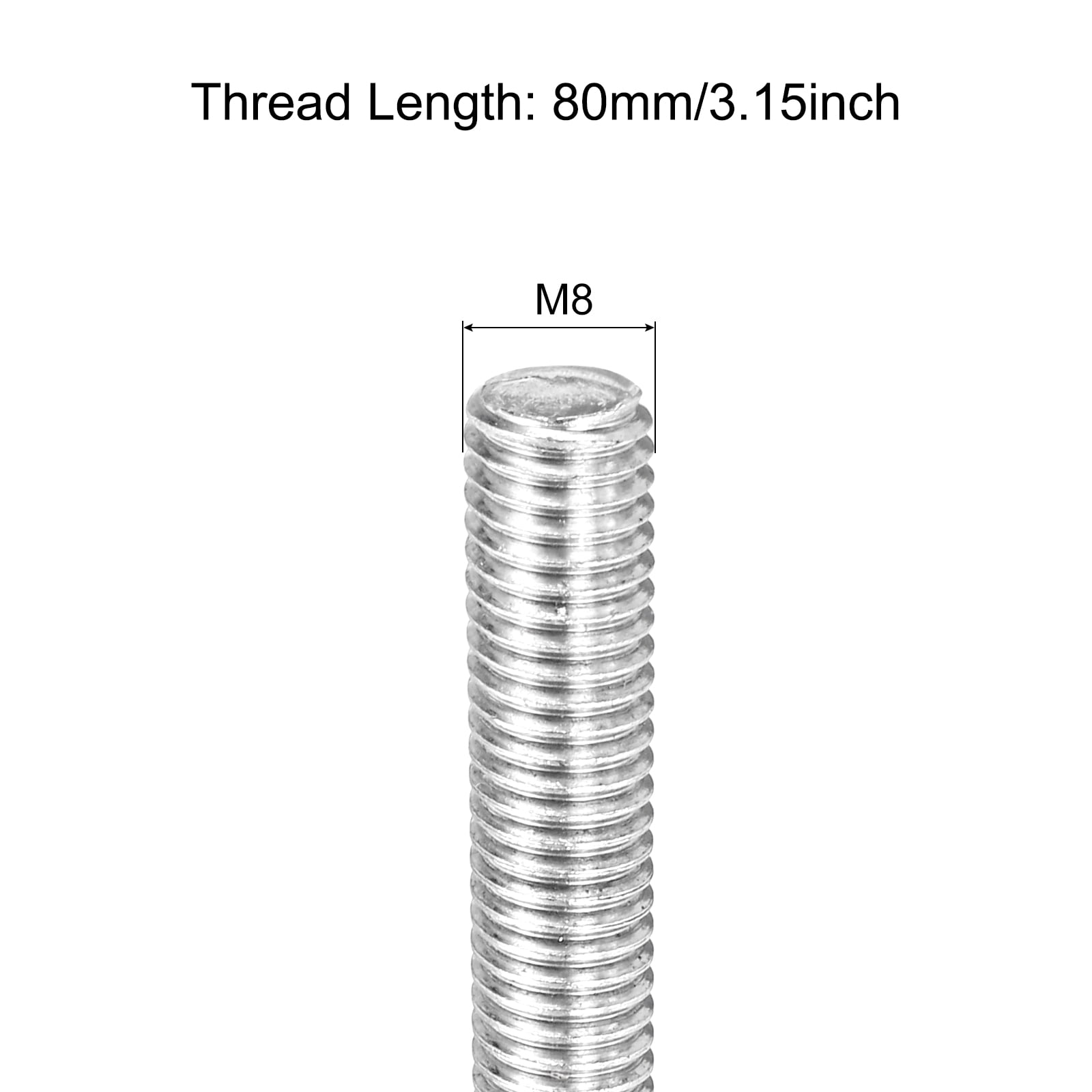 30Pack Fully Threaded Rod M8 x 80mm 1.25mm Thread Pitch 304 Stainless Steel Right Hand Threaded Rods Bar Studs