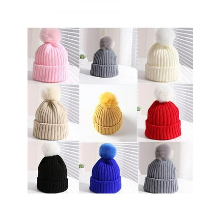 Crochet Winter Beanie - Kids Children Boy Girl Winter Warm Knit Beanie Hat Beret Crochet Cap with Fluffy Ball
