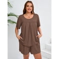thumbnail image 3 of SHOWMALL Women's Plus Pajama Sets 2 Pieces Short Sleeve Top and Shorts Sleepwear Scoop Neck Pjs Pastel Brown 3X Soft Lounge Set with Pockets, 3 of 6