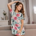 thumbnail image 3 of Easygdp Roses and Butterflies Camisón de manga corta para mujer, informal, estampado, 3 of 6
