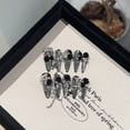 thumbnail image 3 of Pure handmade wear nail piece, high-end black camellia silver cat eye manicure, white long light luxury nails, 3 of 8