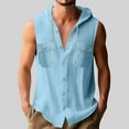thumbnail image 2 of BUIGTTKLOP Sleeveless Hoodies for Men Cotton Linen Button down Hooded Shirts Breathable Drawstring Summer Vacation Beach Tops, 2 of 6
