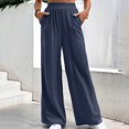 thumbnail image 2 of Summer Pants for Women Straight Leg Loose Fitting Sports Casual Trousers Mid Rise Solid Color Wide Leg Trousers Fitted Work Pants Women Track Workout Teacher Outfit Yes No Work Outfits Blue XL, 2 of 6