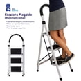 thumbnail image 3 of Escalera Plegable Multifuncional Bluelander, Tubular 3 Peldaños, Antideslizante, Blanco, 3 of 5