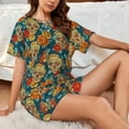 thumbnail image 4 of Daiia Skull And Flowers Pattern Womens Pajama Sets Short Sleeve Pajamas for Women Sets Soft Lounge Sets Casual Round Neck Sleepwear PJS-Large, 4 of 7