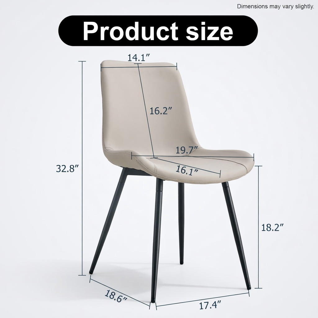 Hommoo Set of 4 Modern Faux Leather Dining Chairs with Black Metal Cross Legs, Curved Wide Cushion for Superior Comfort in Restaurants, Kitchens, Offices & Bedrooms, Light Gray