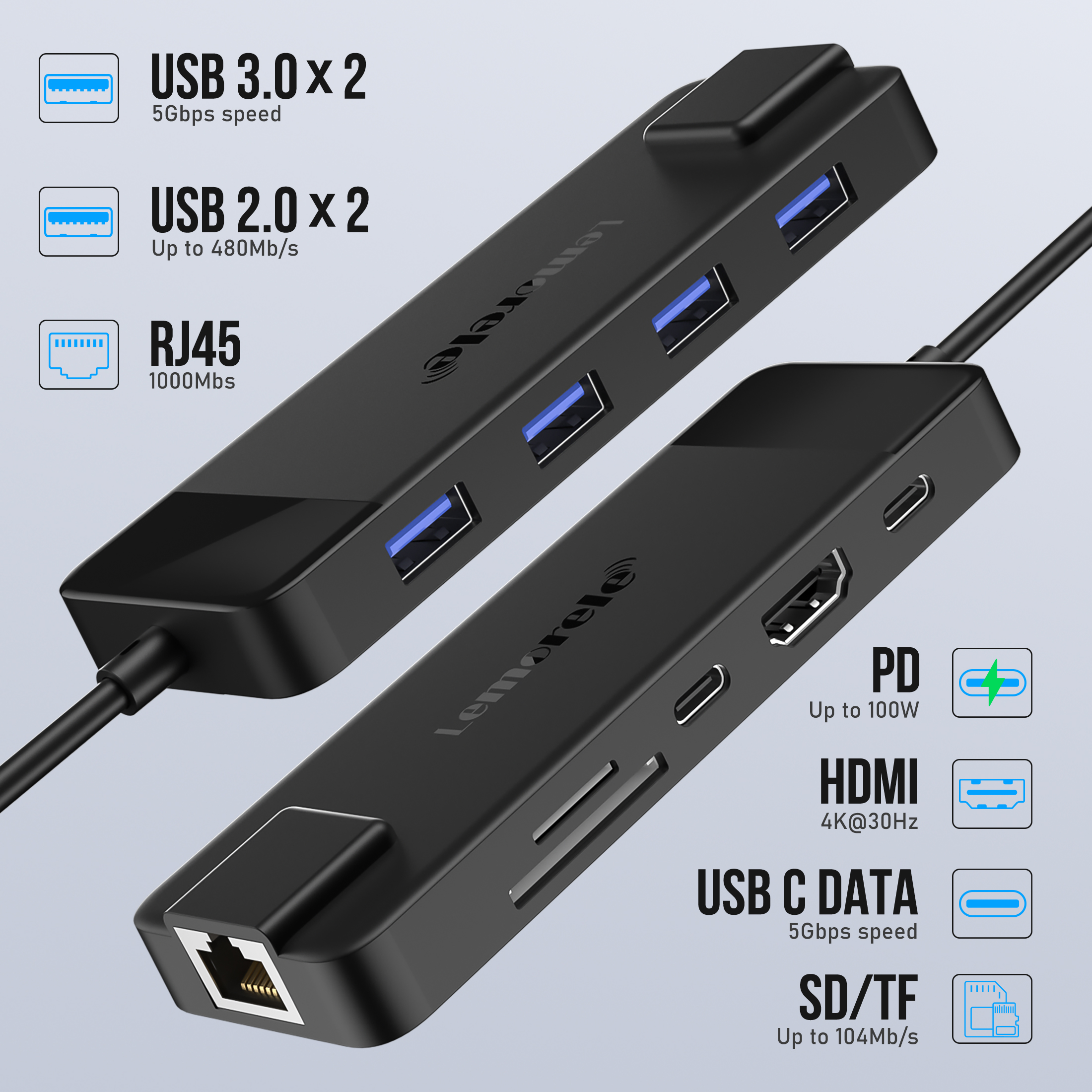 Lemorele 2025 Upgraded 10 in 1 Docking Station with 1000M Ethernet, 4k HDMI, 4 x USB A Data Ports, 100w PD, USB C 3.0, SD/TF Card Reader Multi-Port USB C Adapterfor Mac/Windows/Android/Iphone