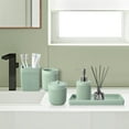 thumbnail image 6 of Resin Light Green Bathroom Accessories Set 5 Pcs, Lotion Soap Dispenser, Toothbrush Holder, Bathroom Tumbler, Qtip Holder and Vanity Tray, Bathroom Countertop Organizer Set for Modern Apartment, 6 of 17