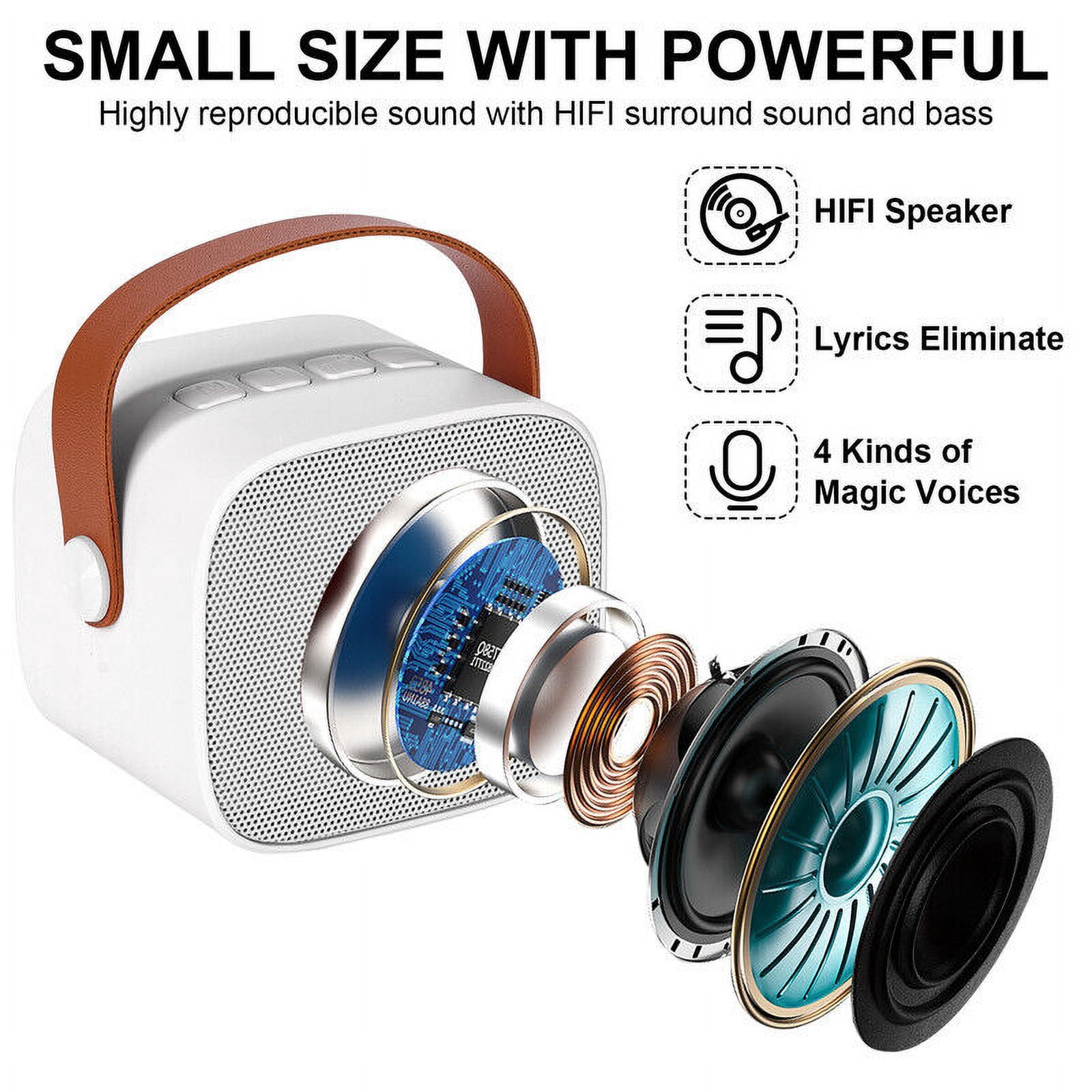 TOPCHANCES Mini Karaoke Machine for Kids, Portable Bluetooth Karaoke Speaker with 2 Wilreless Microphones and Dynamic Lights, Ideal Gifts for Girls Boys Home Party ( White )