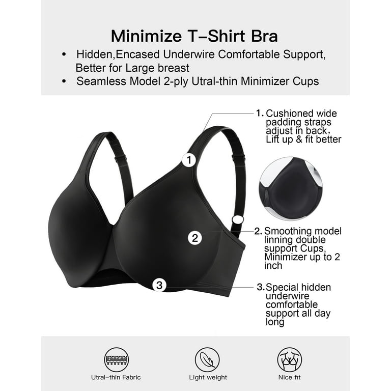 AILIVIN Wire Bras for women Full figure minimizer Smoothing bra seamless  cups non padded T Shirt underwire support comfortable full coverage womens
