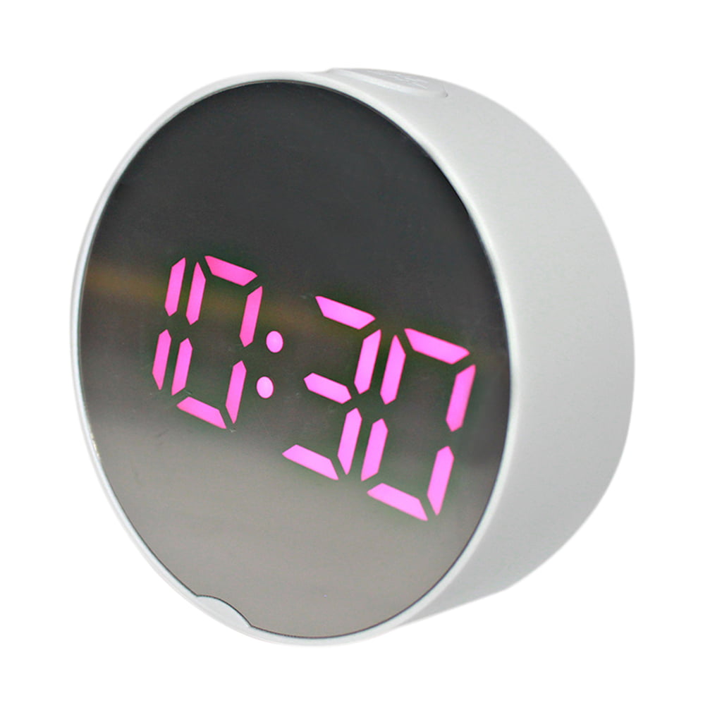 Digital Clock Large Display LED Electric Alarm Clock Mirror Surface Oval #B 