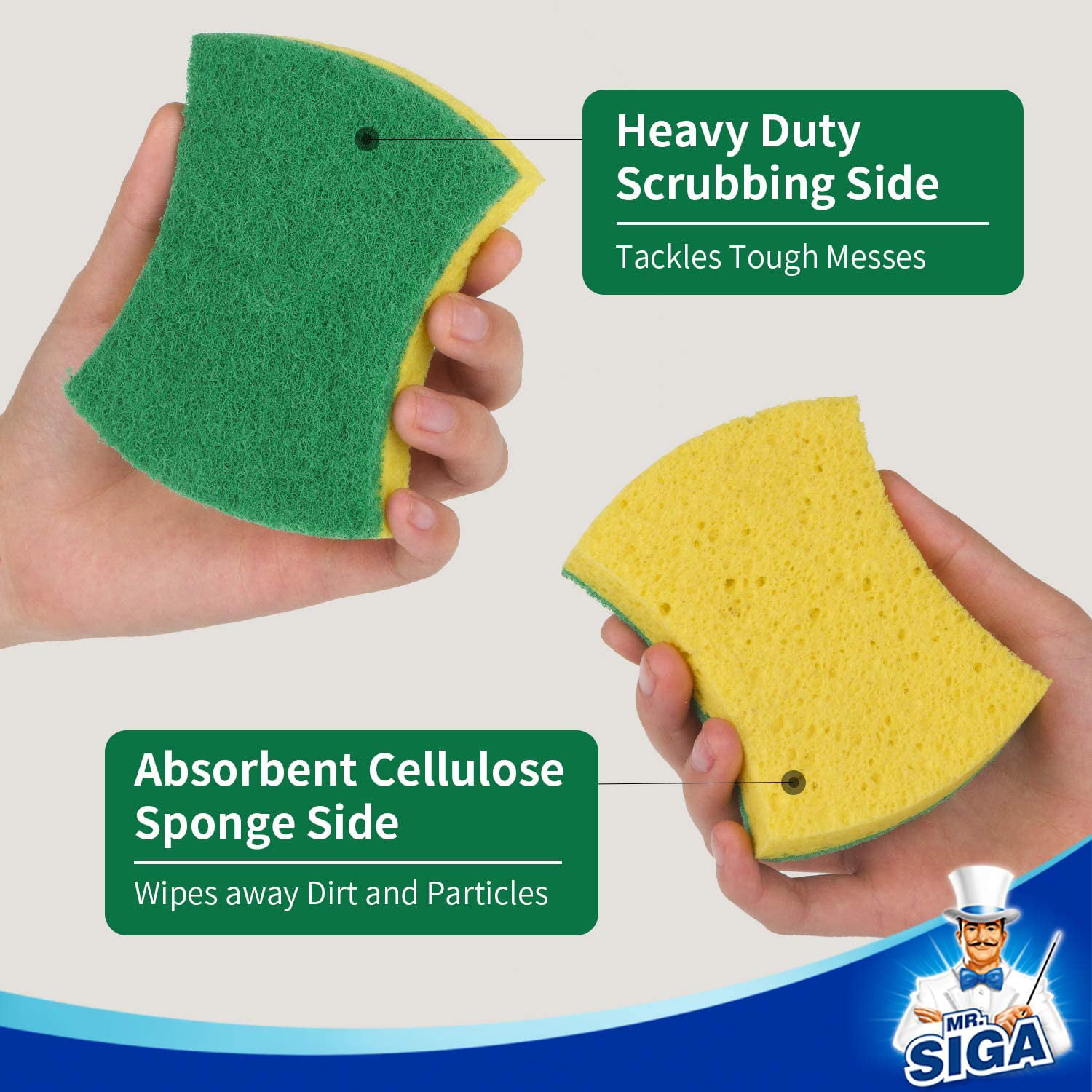 12 Pack MR.SIGA Multi-Use Cellulose Scrub Sponge Dual-Sided Dishwashing Sponge for Kitchen 