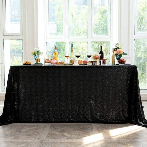 Mantel JYFLZQ con lentejuelas negras, 228 x 335 cm, para decoración de fiestas