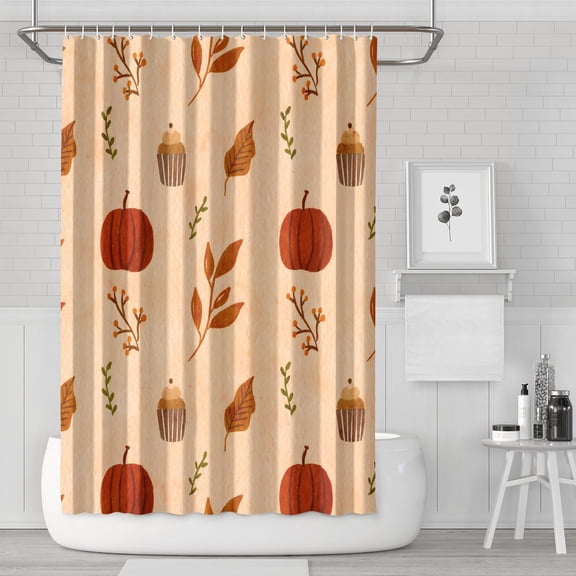 Happy Thanksgiving Farm Pumpkins Harvest Shower Curtains,Washable Bathtub Curtains with Hooks Friendly Polyester Fabric Bathroom Curtains for Halloween Thansgiving Christmas Hotel Dorm