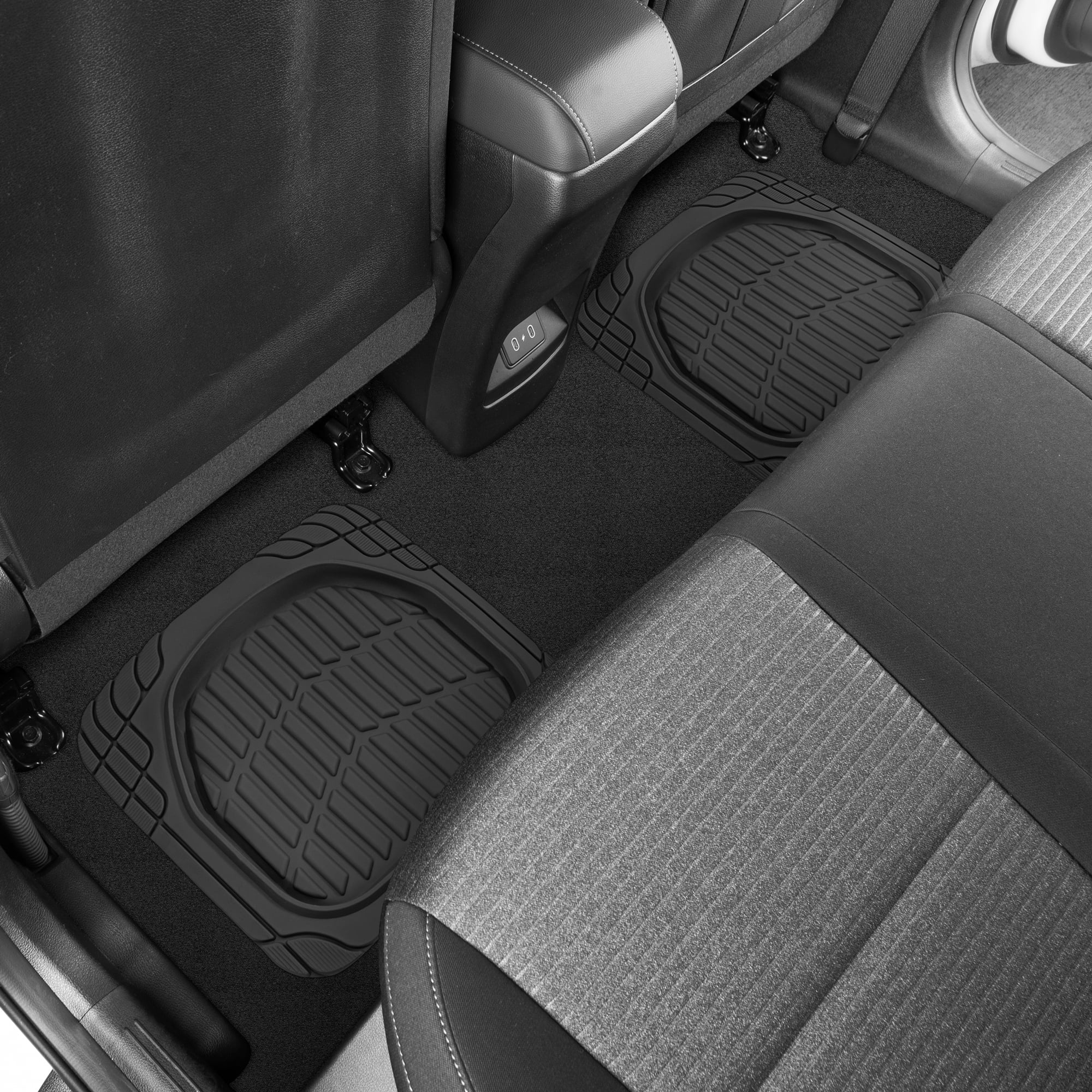 MotorTrend FlexTough Tortoise, Heavy-Duty Rubber Floor Mats for All Weather Protection, Deep Dish, Black