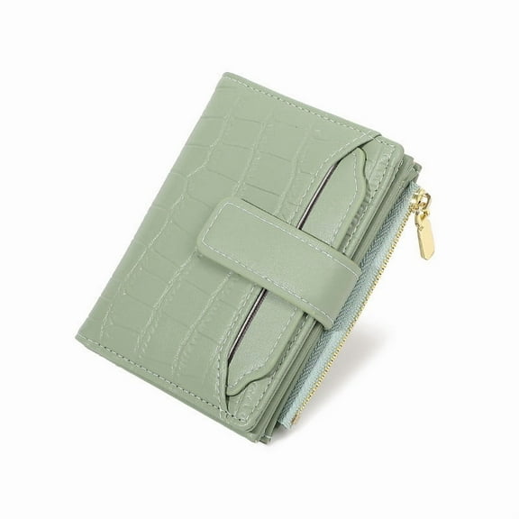 Green Trifold Wallet for Women - Crocodile Embossed Vegan PU Faux Leather, Water Resistant Slim Compact with Coin Pocket, Card Slots & ID Window,Size