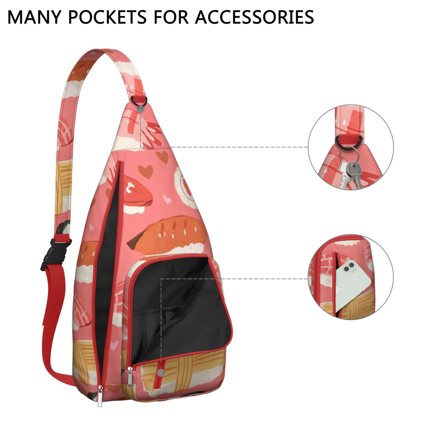 Sling Backpack Lightweight Crossbody Backpack Gym Sports Travel Hiking Daypack Chest Bag Small Backpack for Travelers Office Workers Sushi