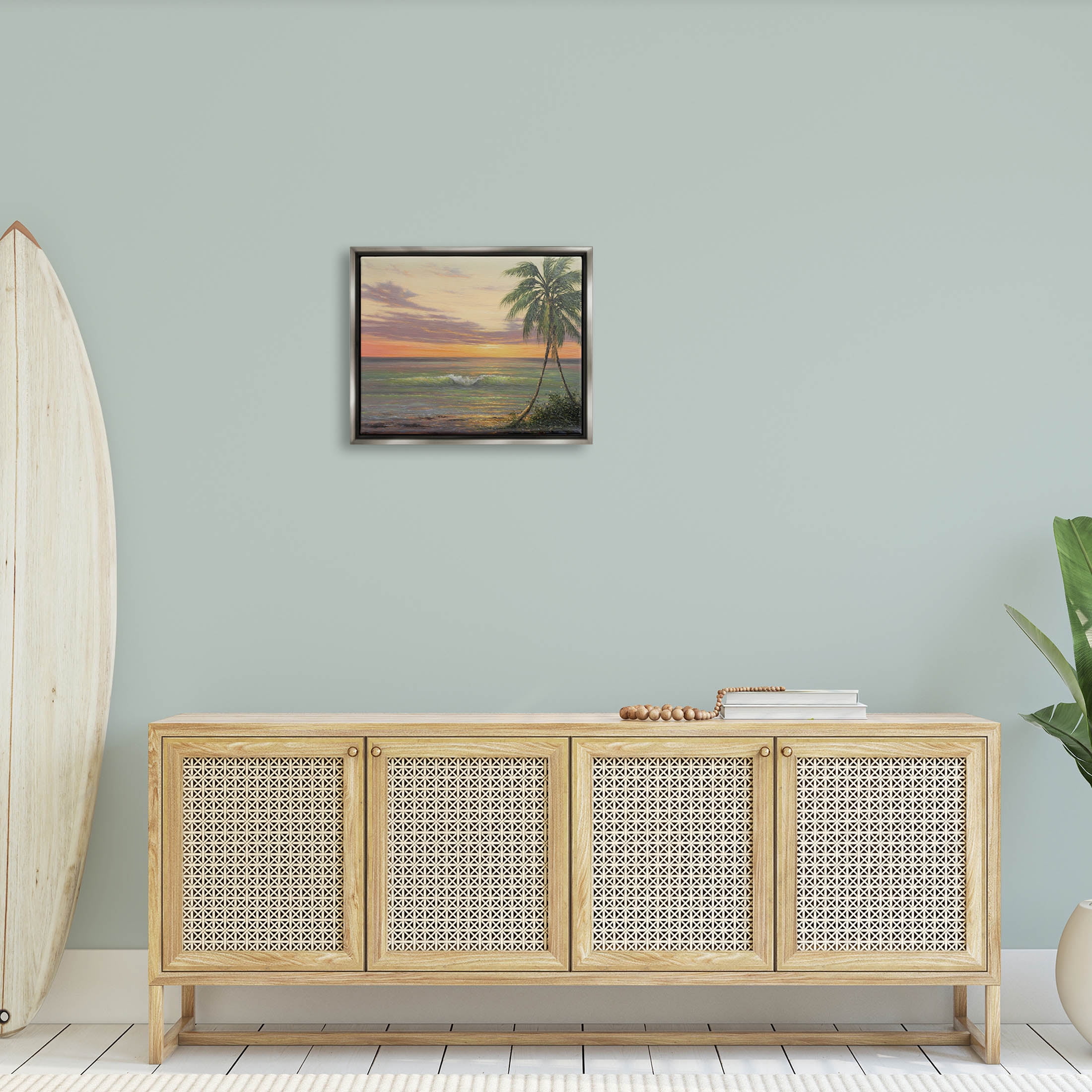Tropical Ocean Waves Beach Coastal Painting Luster Gray Framed Art Print Wall Art