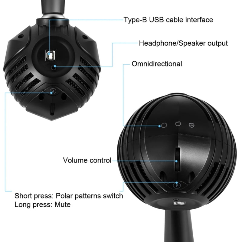 Portable USB Computer Microphone Desktop, PC, Laptop Microphone for Podcasting Condenser Microphone for Video Conference