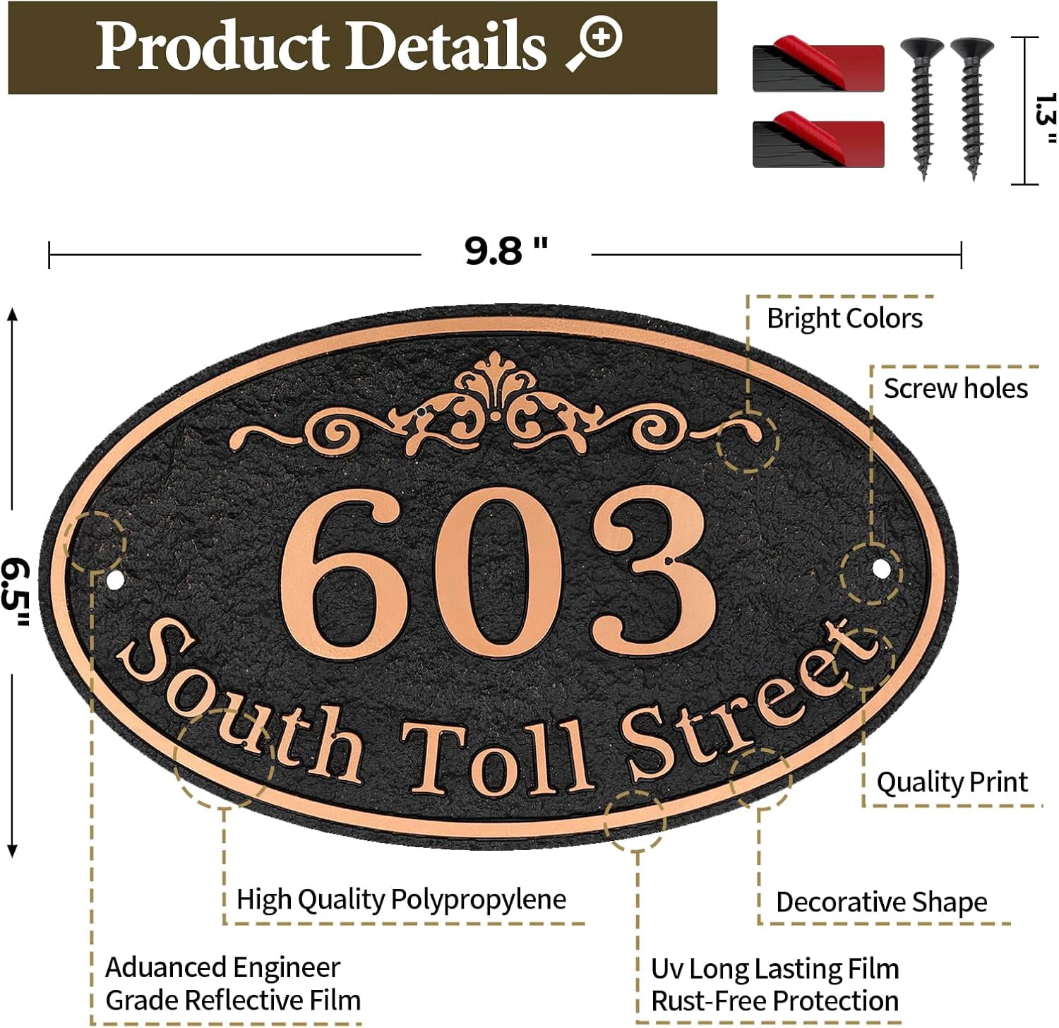 Oval Address Plaque Metal Option - Personalized House Number Sign, Address Sign for Outside, Yard, Driveway, Fence, Mailbox, Gate.