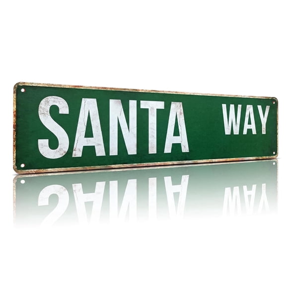 Santa Way Metal Street Sign - Vintage Christmas Decorations - Retro 4" x 15" (0.8mm Thick) Aluminum Holiday Wall Decor for Home, Garden, Front Porch - Festive Winter Xmas Gift